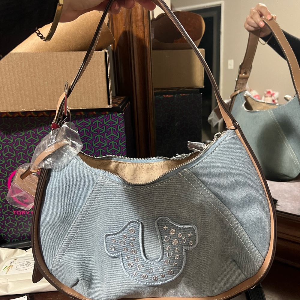True Religion Light Blue Denim Shoulder Bag